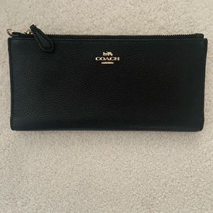 Coach Slim Double Zip Wallet Black Pebble Leather size  8x4